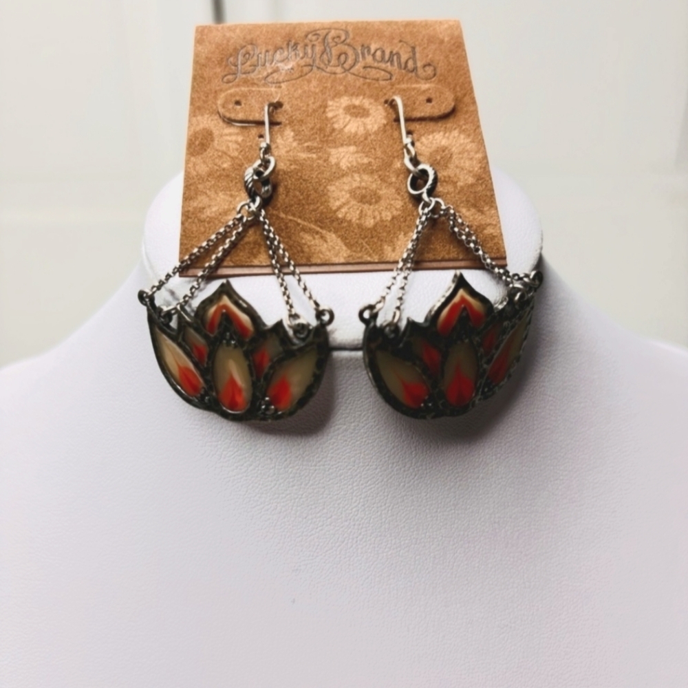 Lucky Brand Lotus Creme and Reddish Orange Earrings - Picture 3 of 6